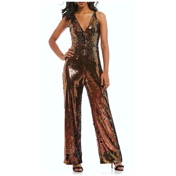 Dress The Population Sequin Jumpsuit Auburn Bronze - Picture 8 of 9